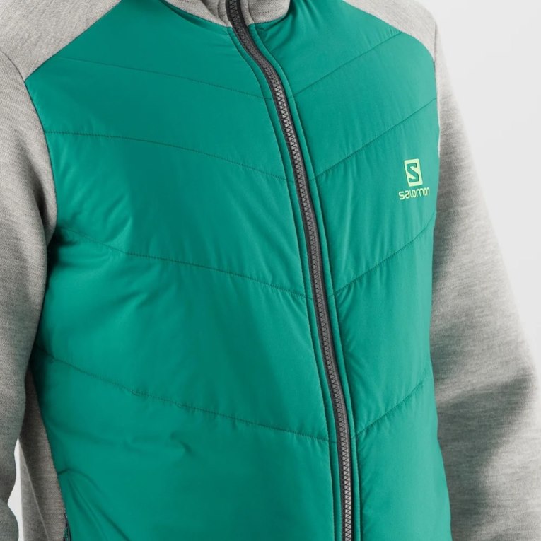 Grey / Green Salomon Essential Xwarm Hybrid Men's Jackets | IE MU8417